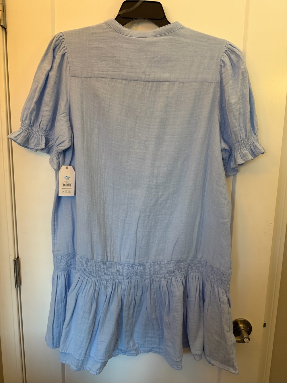 3XL Light Blue Button-Front Ruffle mini Dress - Picture 2 of 4